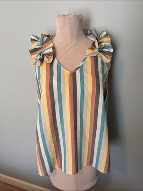 Anthropologie Pastel Multi-Stripe Tie-Shoulder Tank